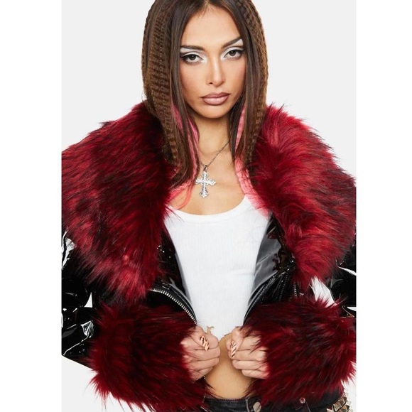 BRAND NEW y2k fur trim leather jacket - Picture 2 of 3